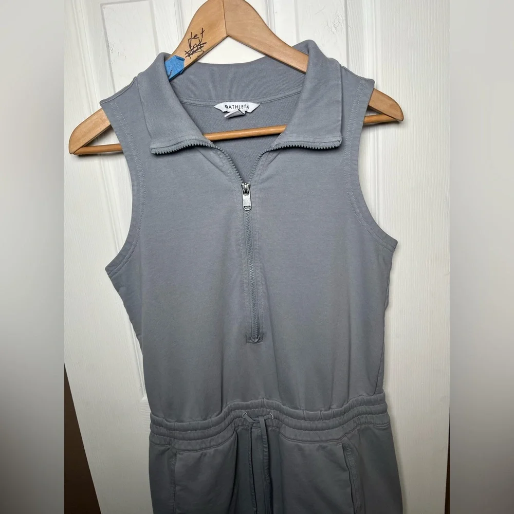 Athleta Women's M Gray Retroterry Romper Pockets Terry Knit Cotton - Picture 5 of 17